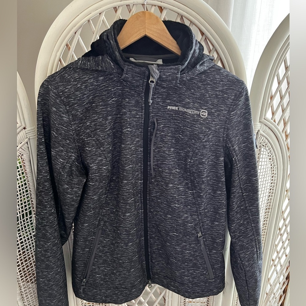 Women’s Grey/Black Free Country Medium fleece lined Jacket with Hoodie
